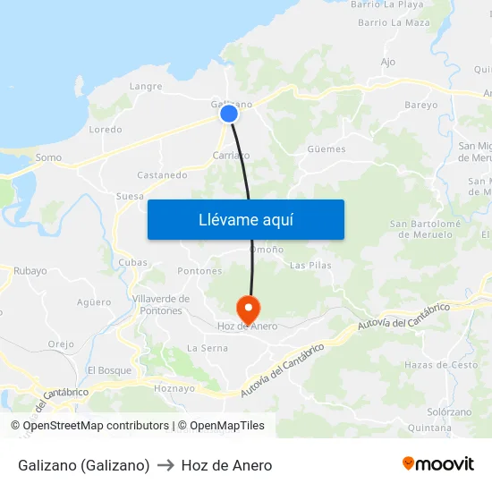 Galizano (Galizano) to Hoz de Anero map