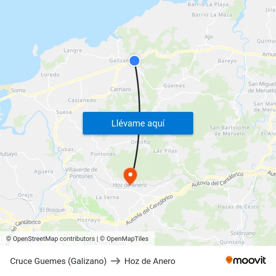 Cruce Guemes (Galizano) to Hoz de Anero map