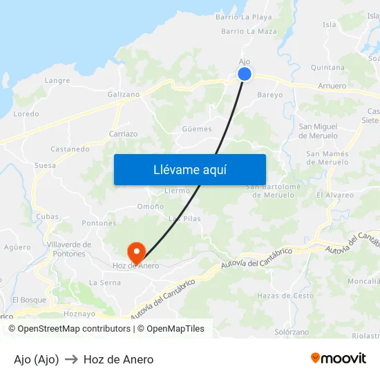Ajo (Ajo) to Hoz de Anero map