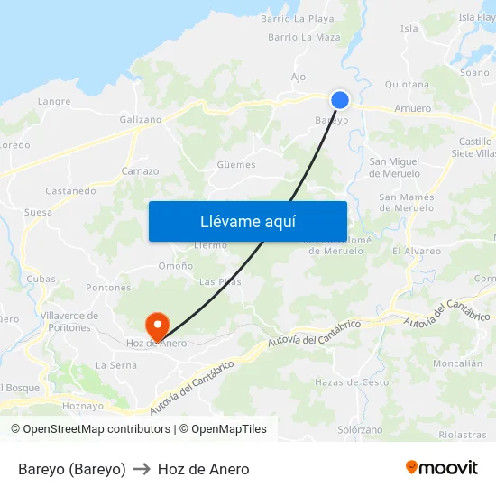 Bareyo (Bareyo) to Hoz de Anero map