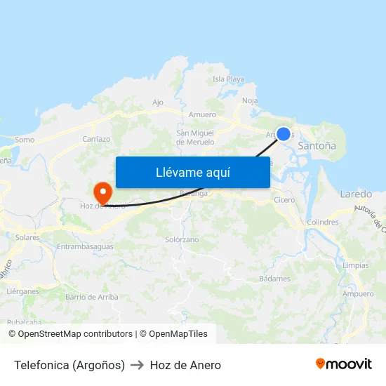 Telefonica (Argoños) to Hoz de Anero map