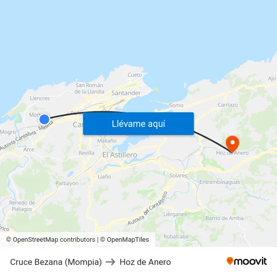 Cruce Bezana (Mompia) to Hoz de Anero map