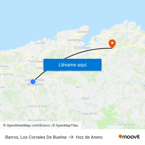 Barros, Los Corrales De Buelna to Hoz de Anero map