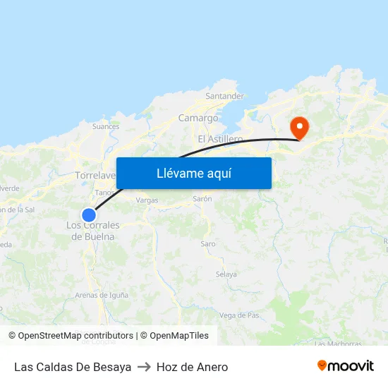 Las Caldas De Besaya to Hoz de Anero map