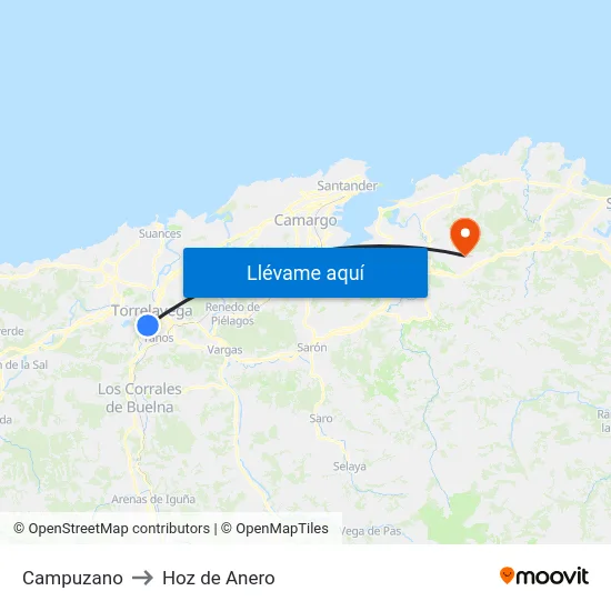 Campuzano to Hoz de Anero map