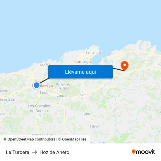 La Turbera to Hoz de Anero map