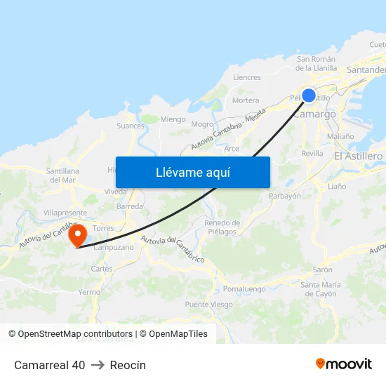 Camarreal 40 to Reocín map