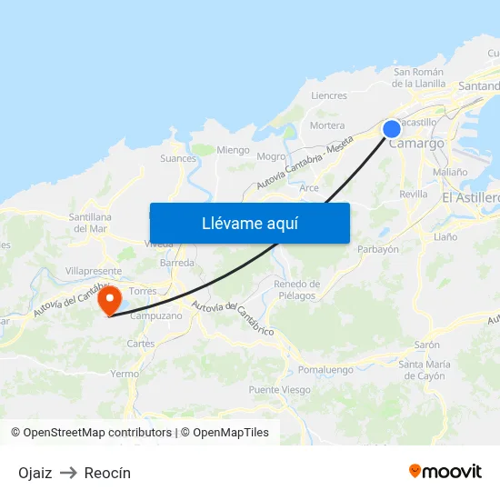 Ojaiz to Reocín map