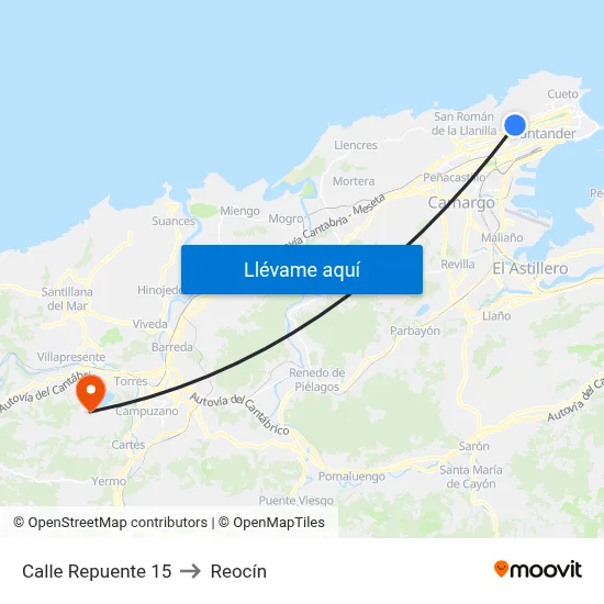 Calle Repuente 15 to Reocín map
