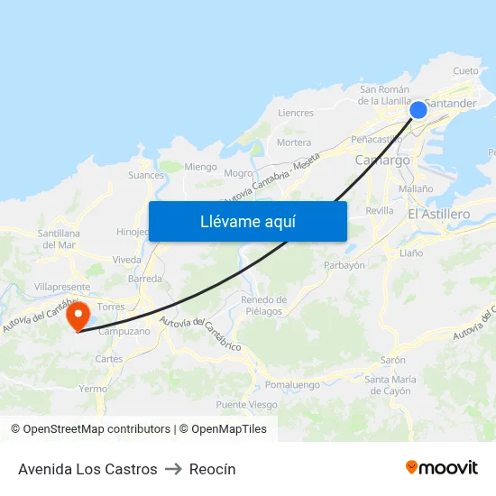 Avenida Los Castros to Reocín map