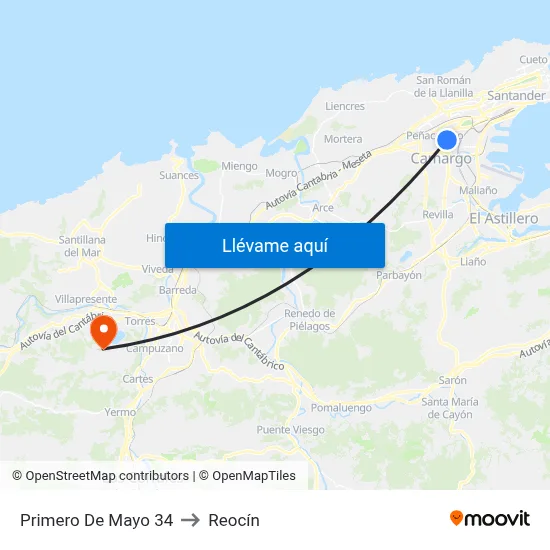 Primero De Mayo 34 to Reocín map