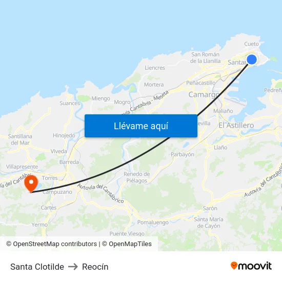 Santa Clotilde to Reocín map