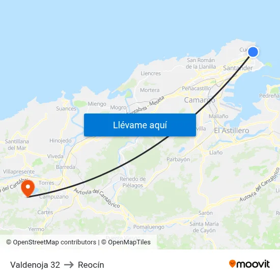 Valdenoja 32 to Reocín map