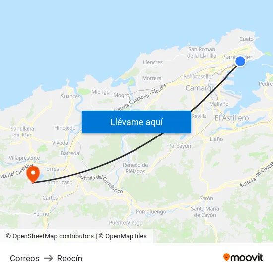 Correos to Reocín map