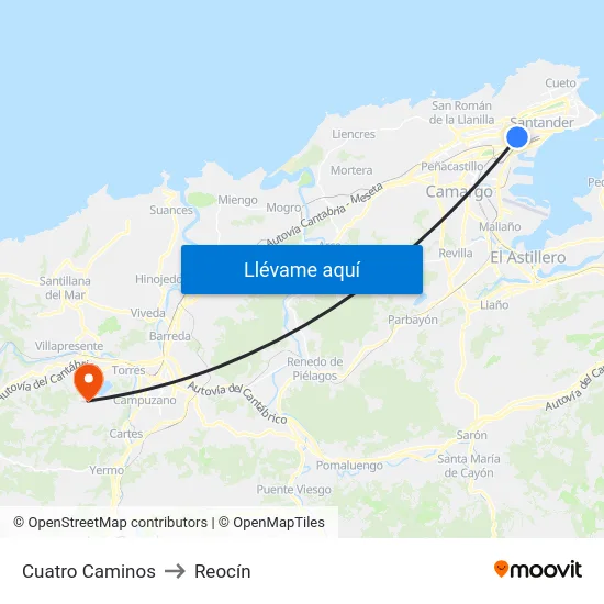 Cuatro Caminos to Reocín map