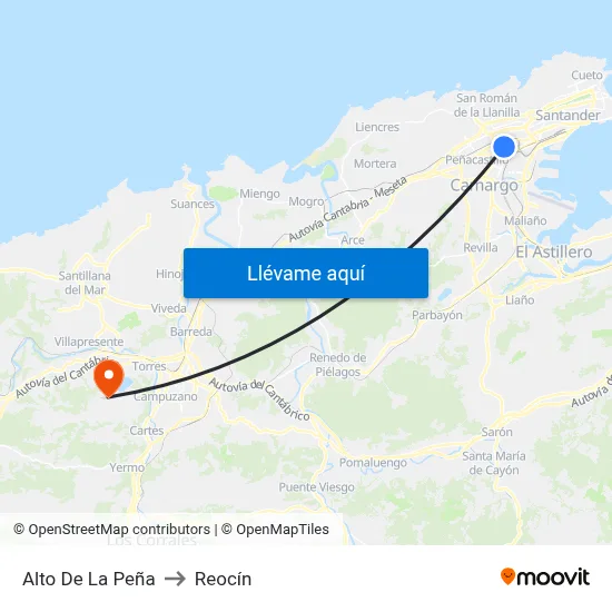 Alto De La Peña to Reocín map