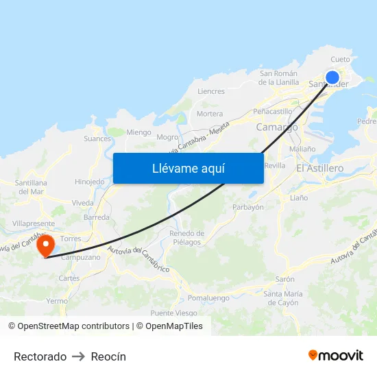 Rectorado to Reocín map