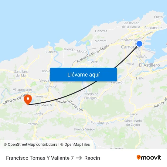 Francisco Tomas Y Valiente 7 to Reocín map