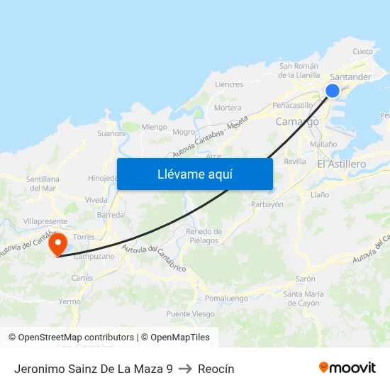 Jeronimo Sainz De La Maza 9 to Reocín map
