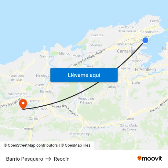 Barrio Pesquero to Reocín map