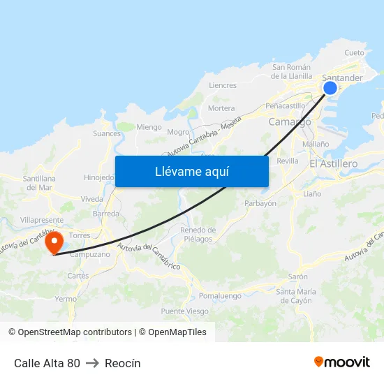 Calle Alta 80 to Reocín map
