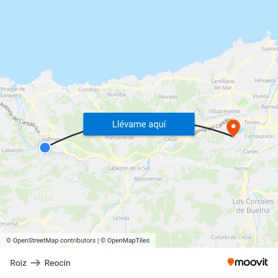 Roiz to Reocín map
