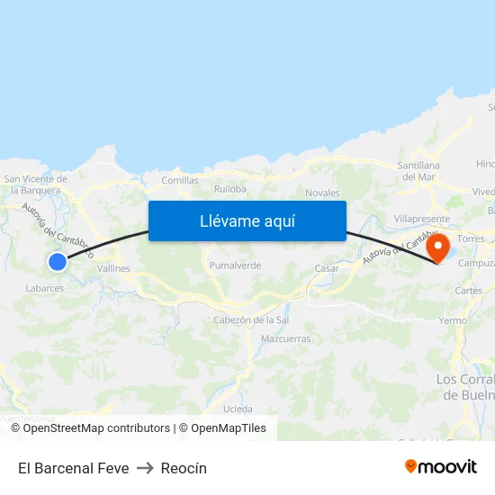 El Barcenal Feve to Reocín map