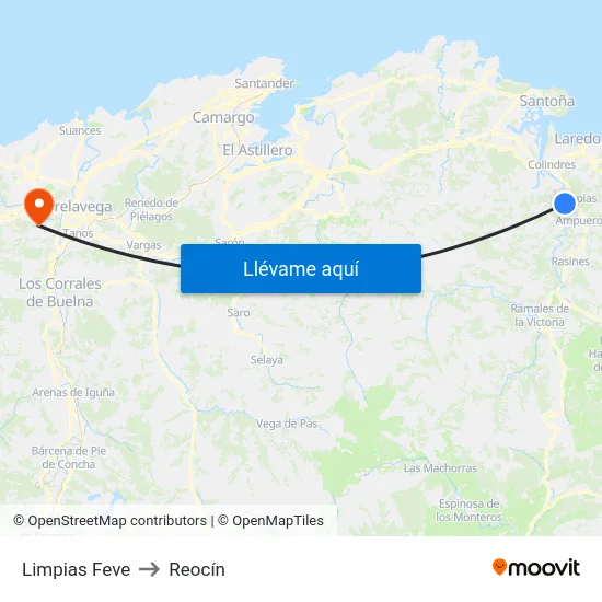 Limpias Feve to Reocín map