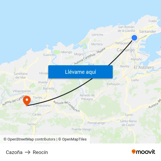 Cazoña to Reocín map