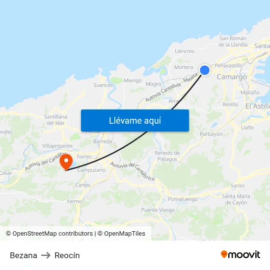 Bezana to Reocín map