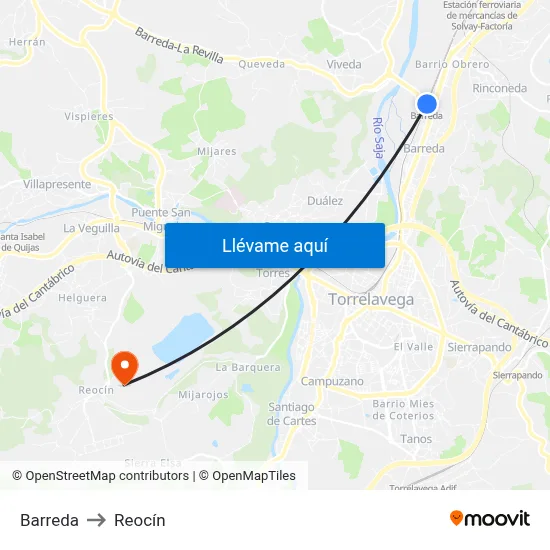 Barreda to Reocín map