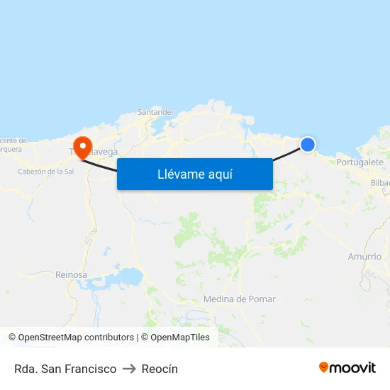 Rda. San Francisco to Reocín map