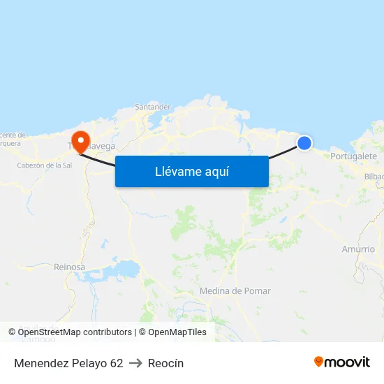 Menendez Pelayo 62 to Reocín map