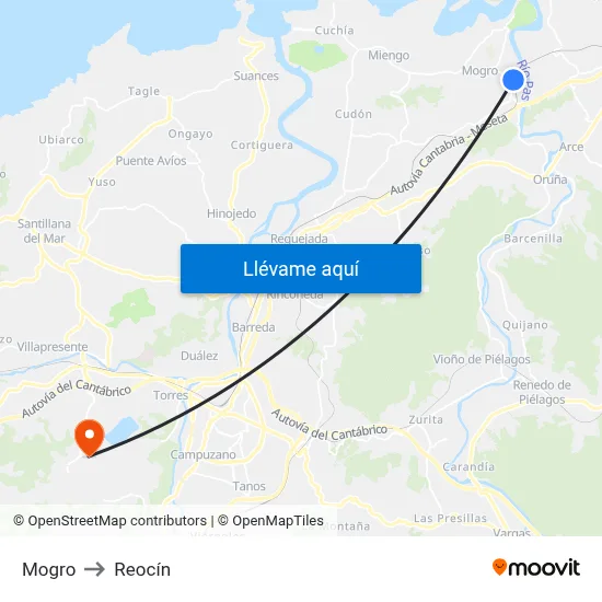 Mogro to Reocín map