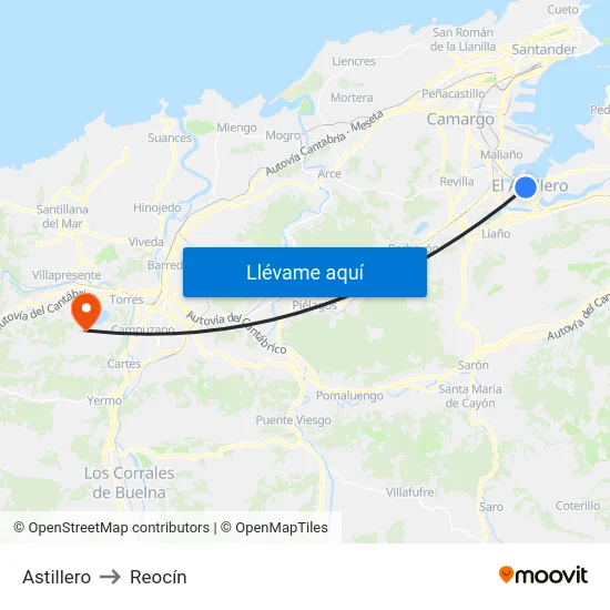 Astillero to Reocín map