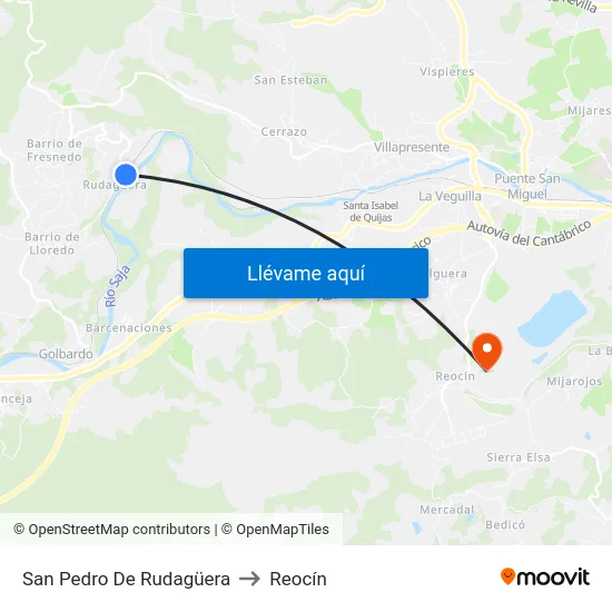 San Pedro De Rudagüera to Reocín map