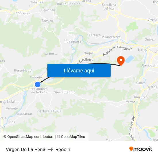 Virgen De La Peña to Reocín map