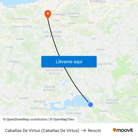 Cabañas De Virtus (Cabañas De Virtus) to Reocín map