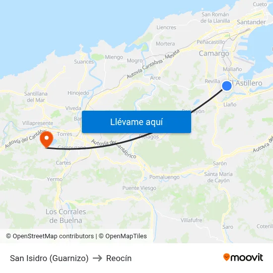 San Isidro (Guarnizo) to Reocín map