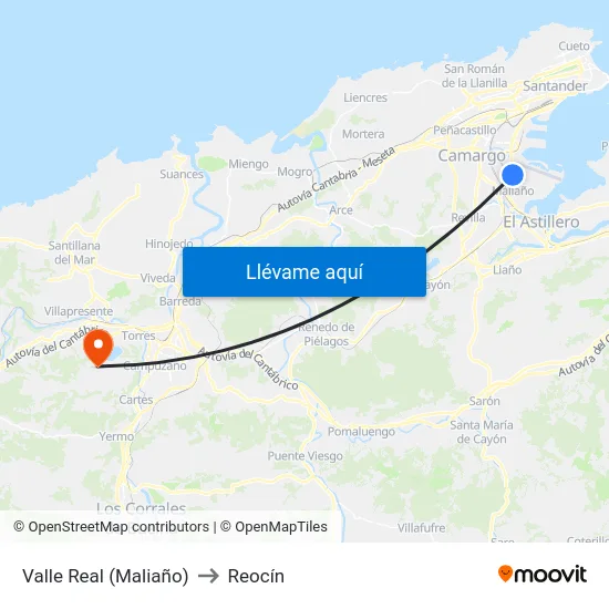 Valle Real (Maliaño) to Reocín map
