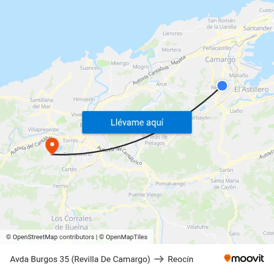 Avda Burgos 35 (Revilla De Camargo) to Reocín map