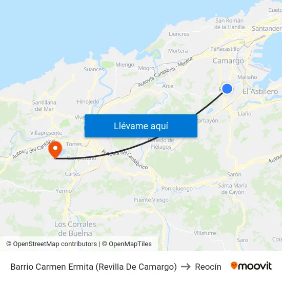 Barrio Carmen Ermita (Revilla De Camargo) to Reocín map