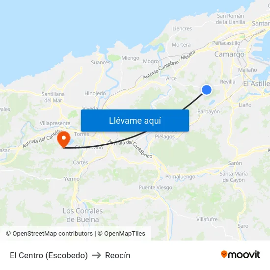 El Centro (Escobedo) to Reocín map