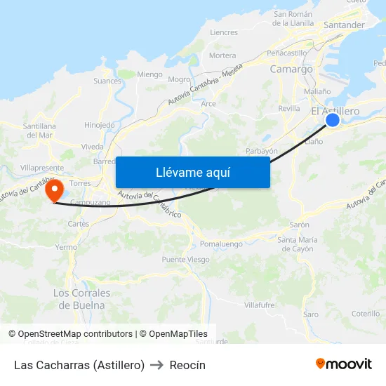 Las Cacharras (Astillero) to Reocín map