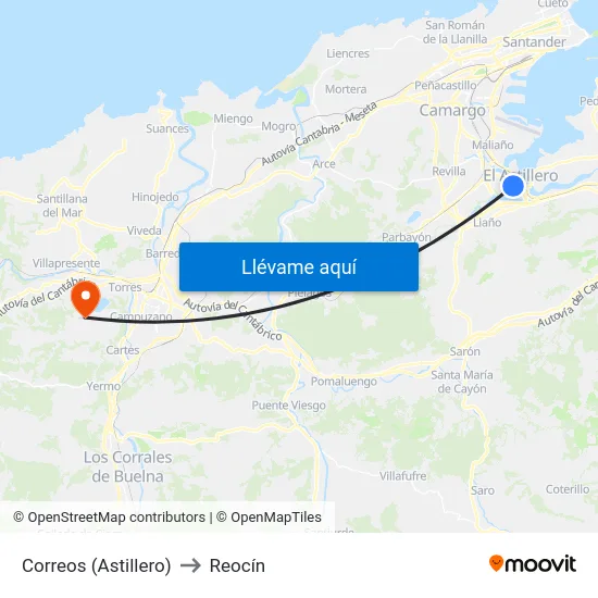 Correos (Astillero) to Reocín map
