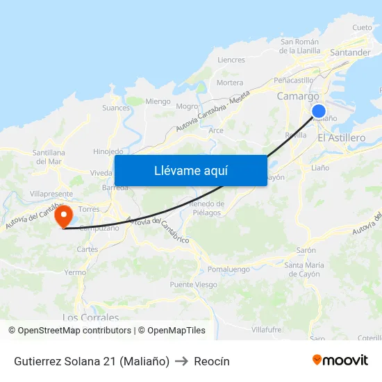 Gutierrez Solana 21 (Maliaño) to Reocín map