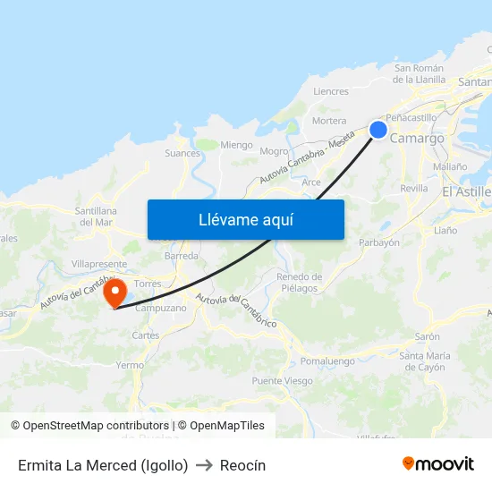 Ermita La Merced (Igollo) to Reocín map