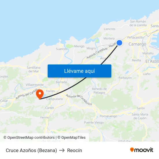 Cruce Azoños (Bezana) to Reocín map