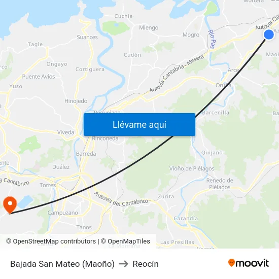 Bajada San Mateo (Maoño) to Reocín map
