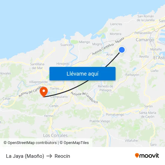 La Jaya (Maoño) to Reocín map